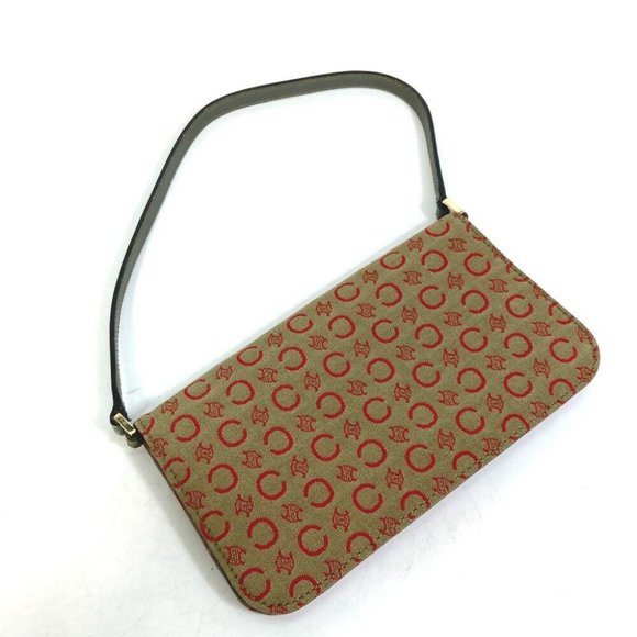 CELINE CMacadam Mini Hand Bag Accessory pouch Canvas/Leather Khaki x Red - Picture 3 of 12